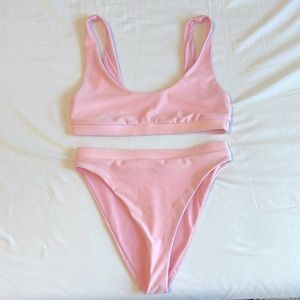 Pink Scoop Neck High-Cut Bikini